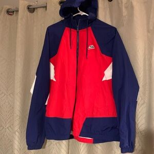 Nike Windbreaker Jacket Mens Medium Red Blue White Hooded Full Zip Mesh Lined
